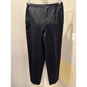 Talbots Pants Size 14 Black Pleated Cotton Straight Leg Pockets
